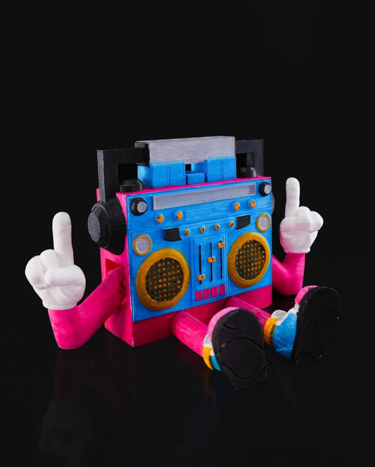 Articulated Boombox Figurine – Retro 80s Collectible Music Toy | Poseable Desk Model
