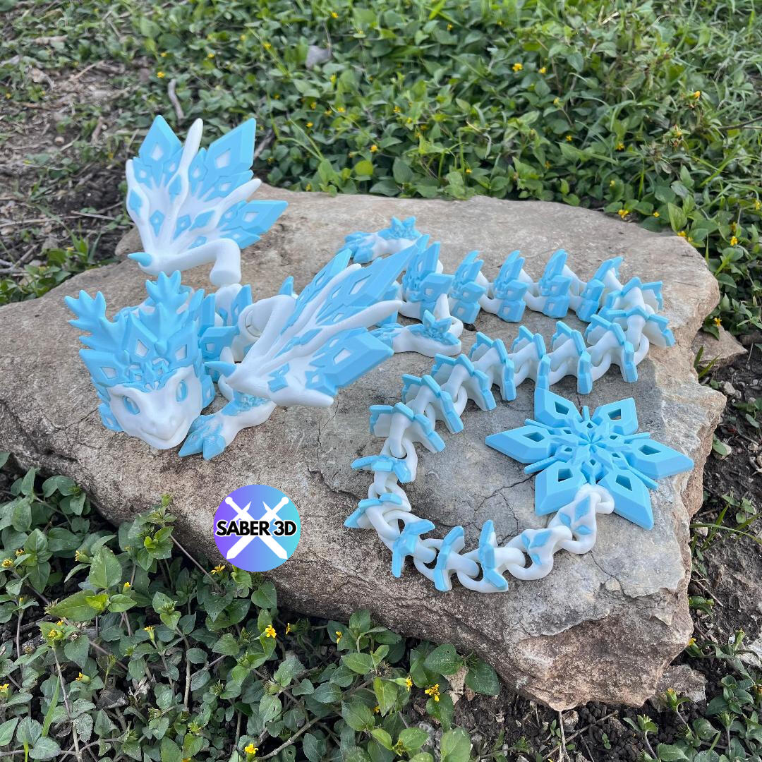 Snowflake Dragon – Articulated 3D Printed Ice Dragon Toy | Fantasy Collectible Figurine