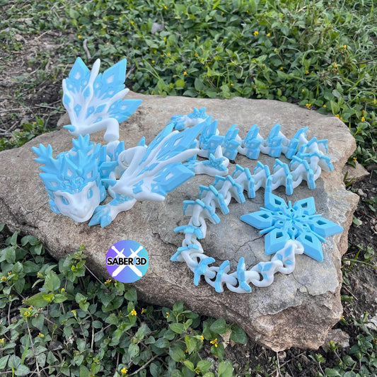 Snowflake Dragon – Articulated 3D Printed Ice Dragon Toy | Fantasy Collectible Figurine