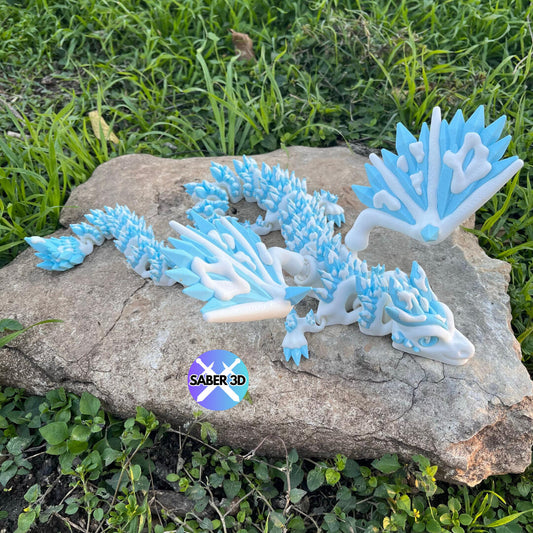 Snowy Crystal Dragon – Articulated 3D Printed Fantasy Dragon Toy | Ice Crystal Collectible Figurine